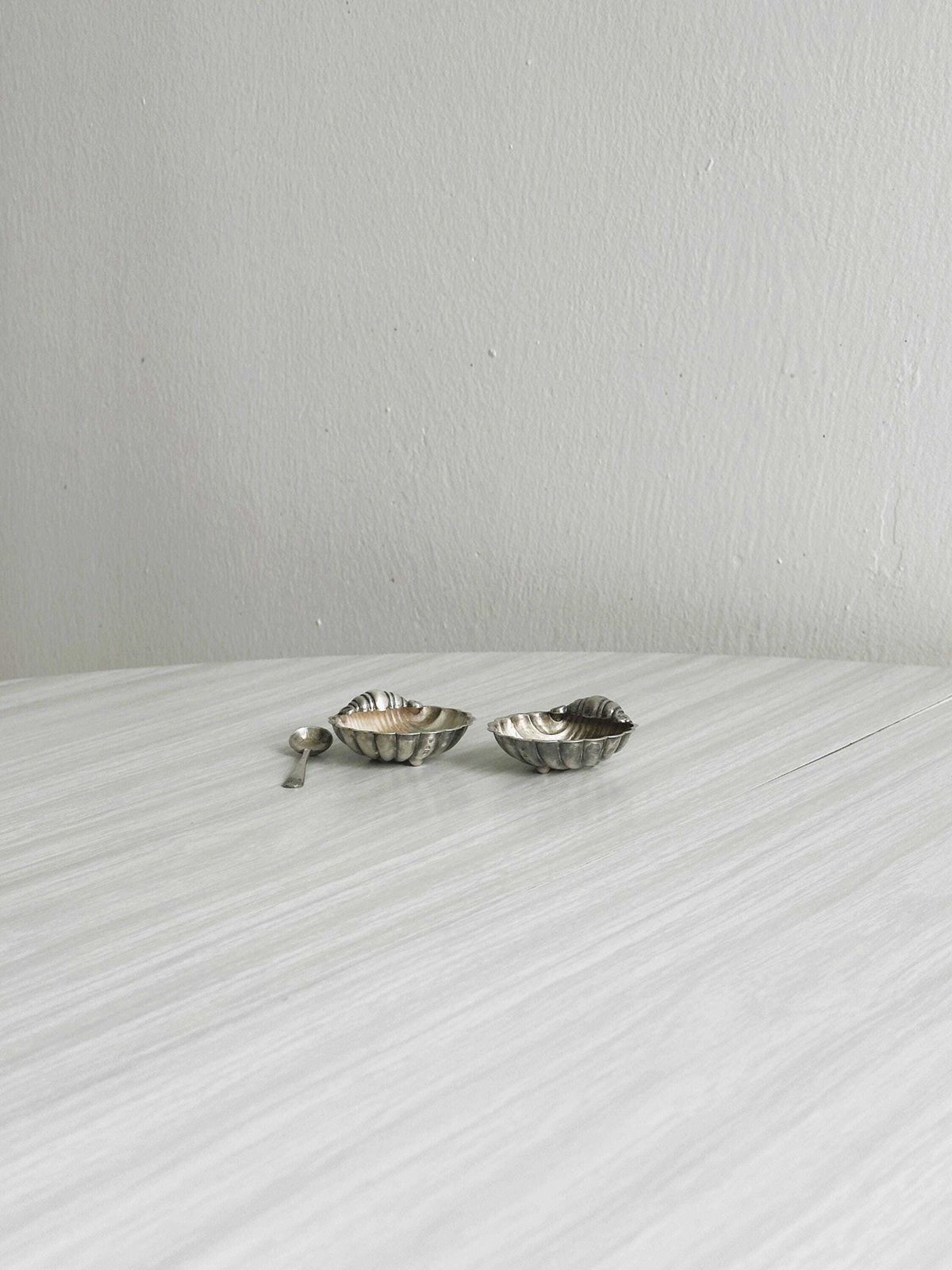 Set Of 2 Lightweight Metal Shell Bowls With Spoon, Chic And Elegant Style For Refined Tableware, Salt And Pepper Shakers