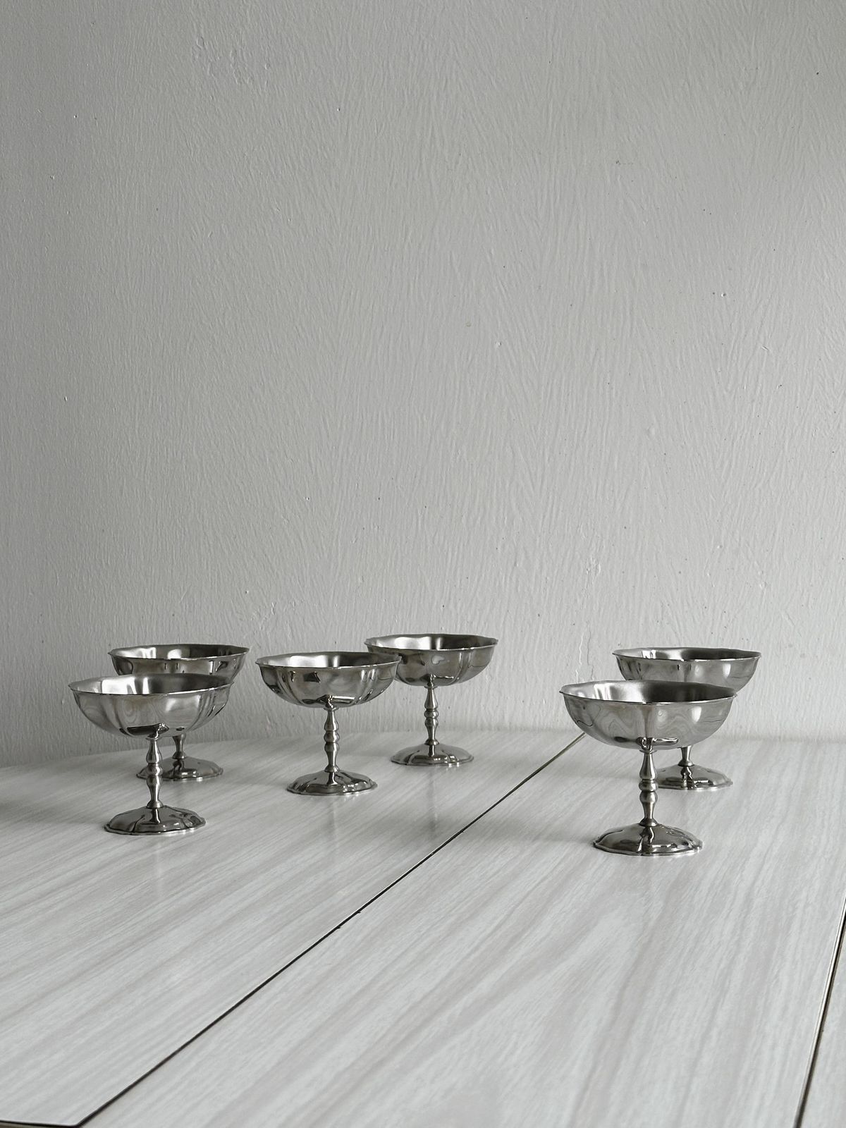 6 coupelles en inox sur pied, style Letang Remy, fabrication française, art de la table en métal, service à dessert, idée cadeau. photo buy