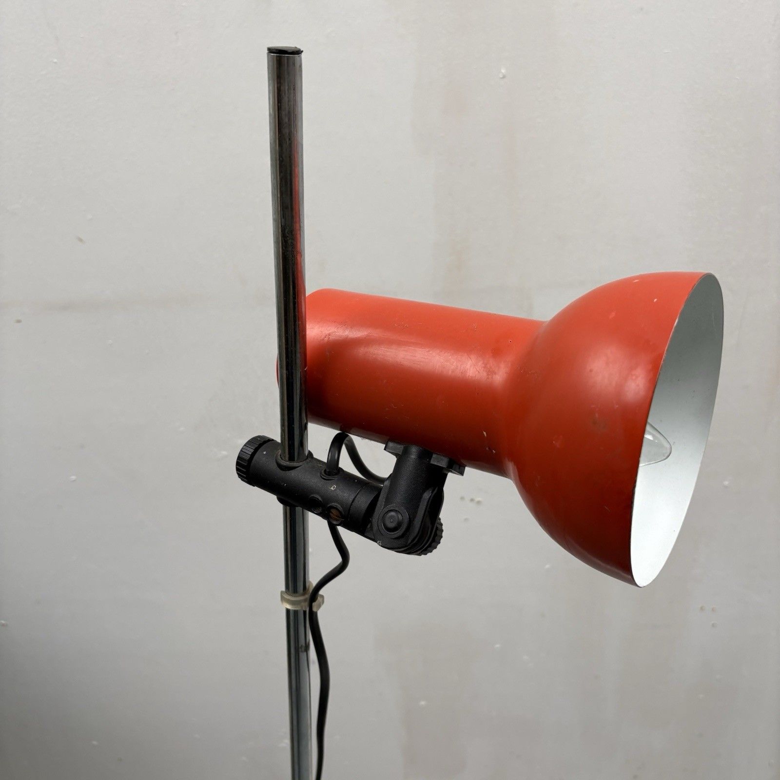 Vintage Floor Lamp On Red Metal Base With Black Plastic Fittings, 1970s photo vinterior
