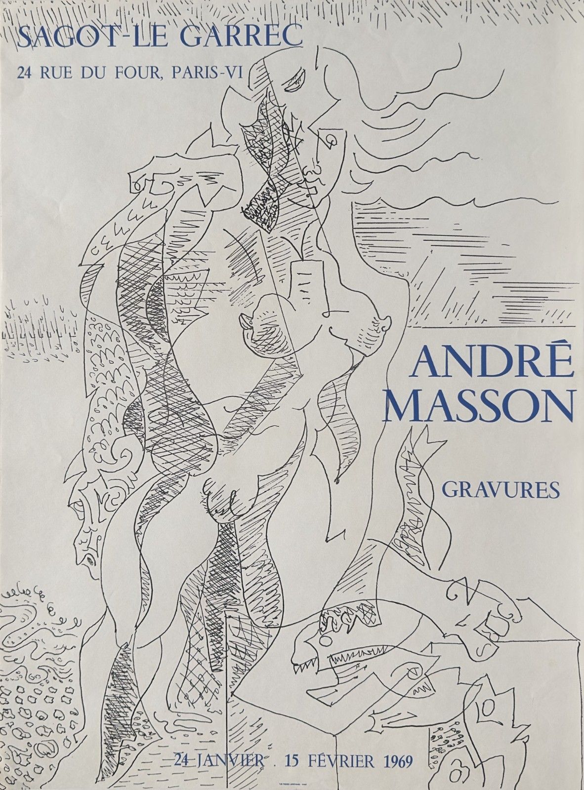 André Masson Poster Lithographic Poster Sagot Le Garrec Expo Paris 1969