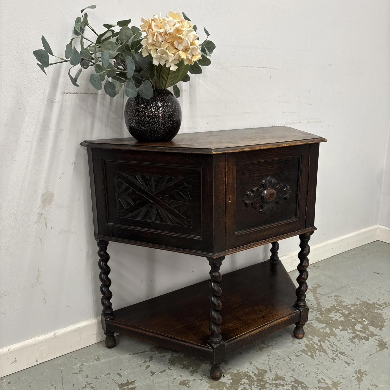 Vintage Oak Credence Table With Barley Twist Legs photo furniture