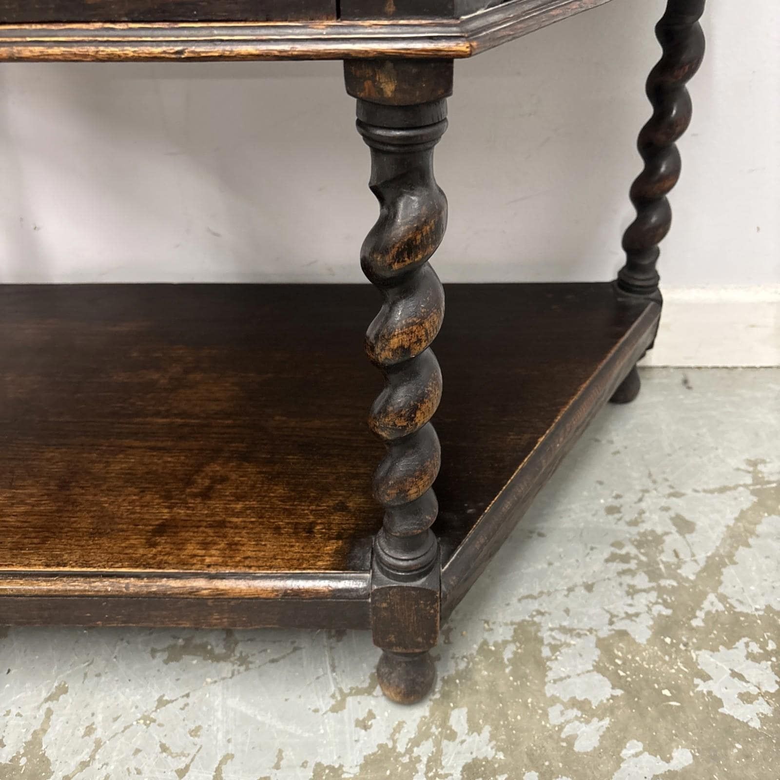 Vintage Oak Credence Table With Barley Twist Legs photo Furniture