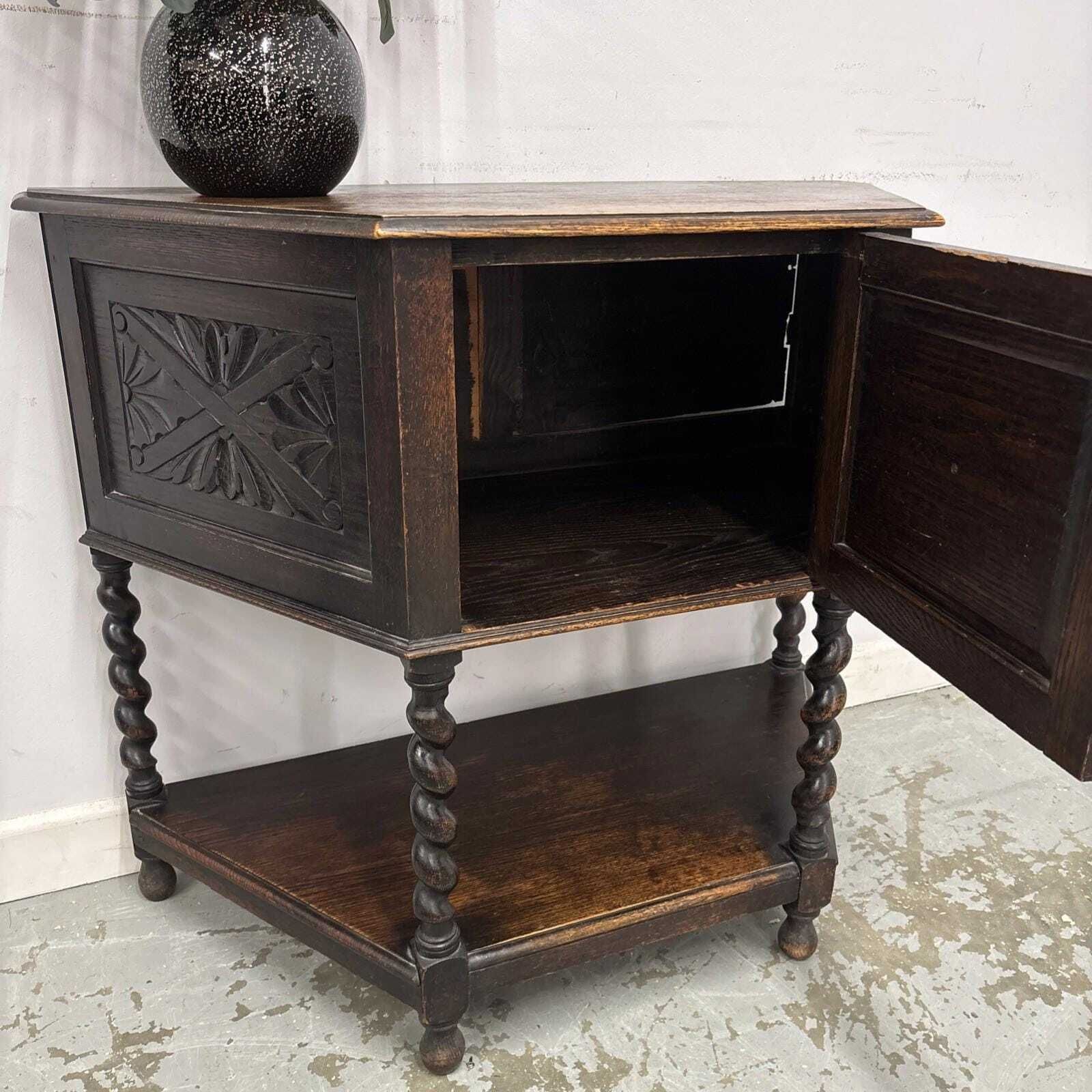 Vintage Oak Credence Table With Barley Twist Legs photo 257.0