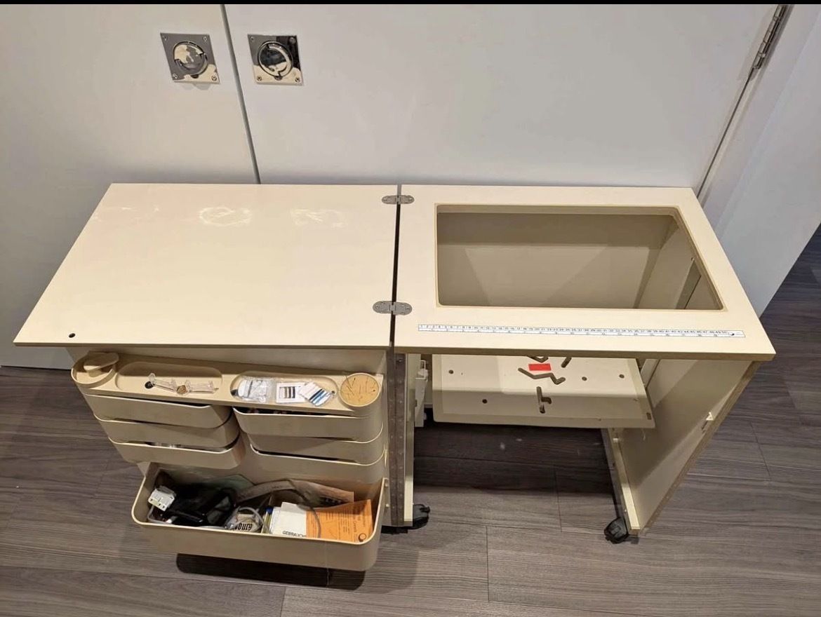 Horn Sewing Cabinet With Fold Out Worktop & Drawers – Beige