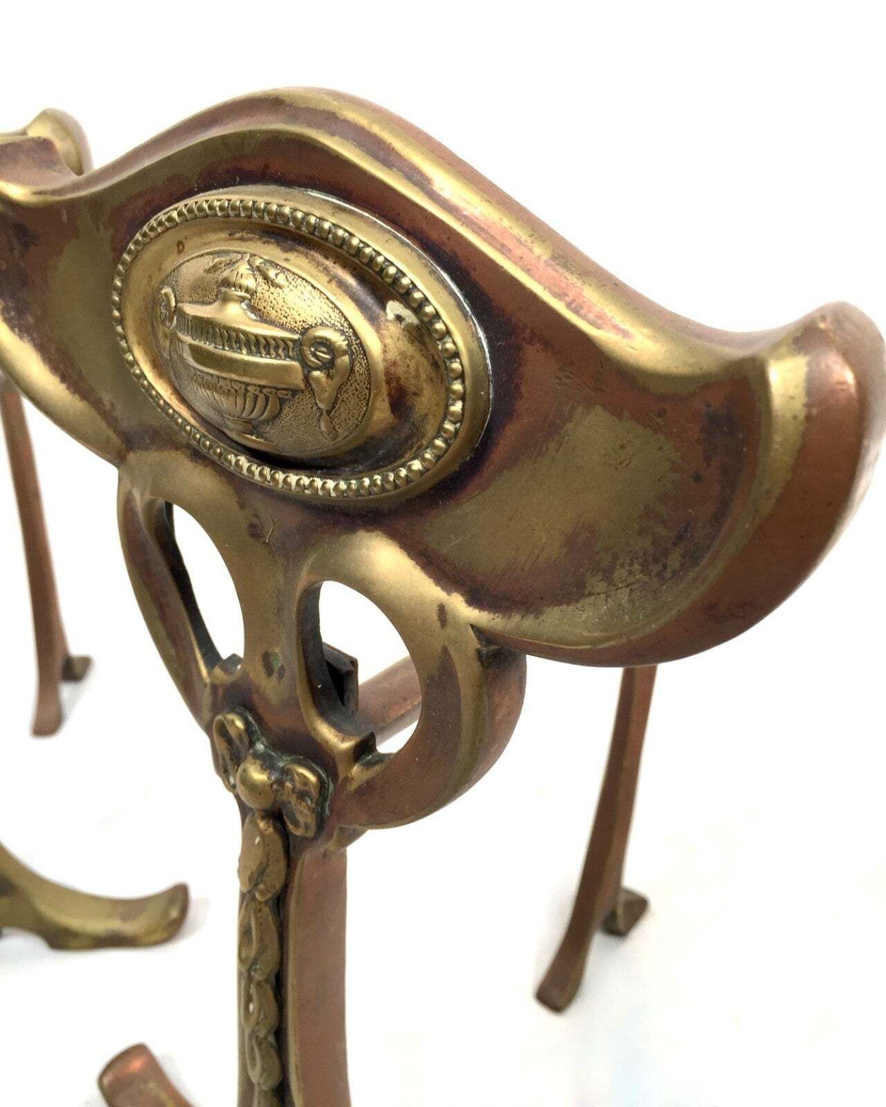 Antique Pair Of Art Nouveau Brass Fire Dogs / Log Burner / C.1900 / Victorian photo 110.0