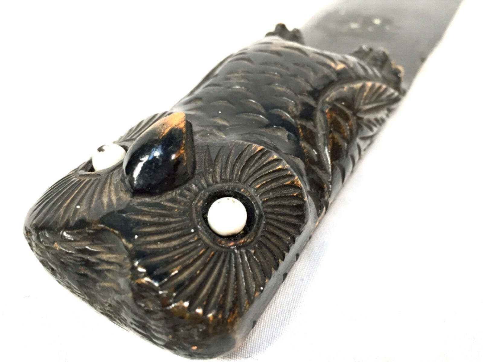 Antique Large Ebonised Carved Wood Owl Page Turner / Ceramic Eyes Treen C.1920 photo Home Decor