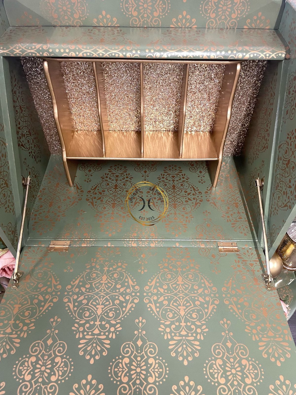 Green And Gold Art Deco Style Bureau/ Display Cabinet photo vinterior