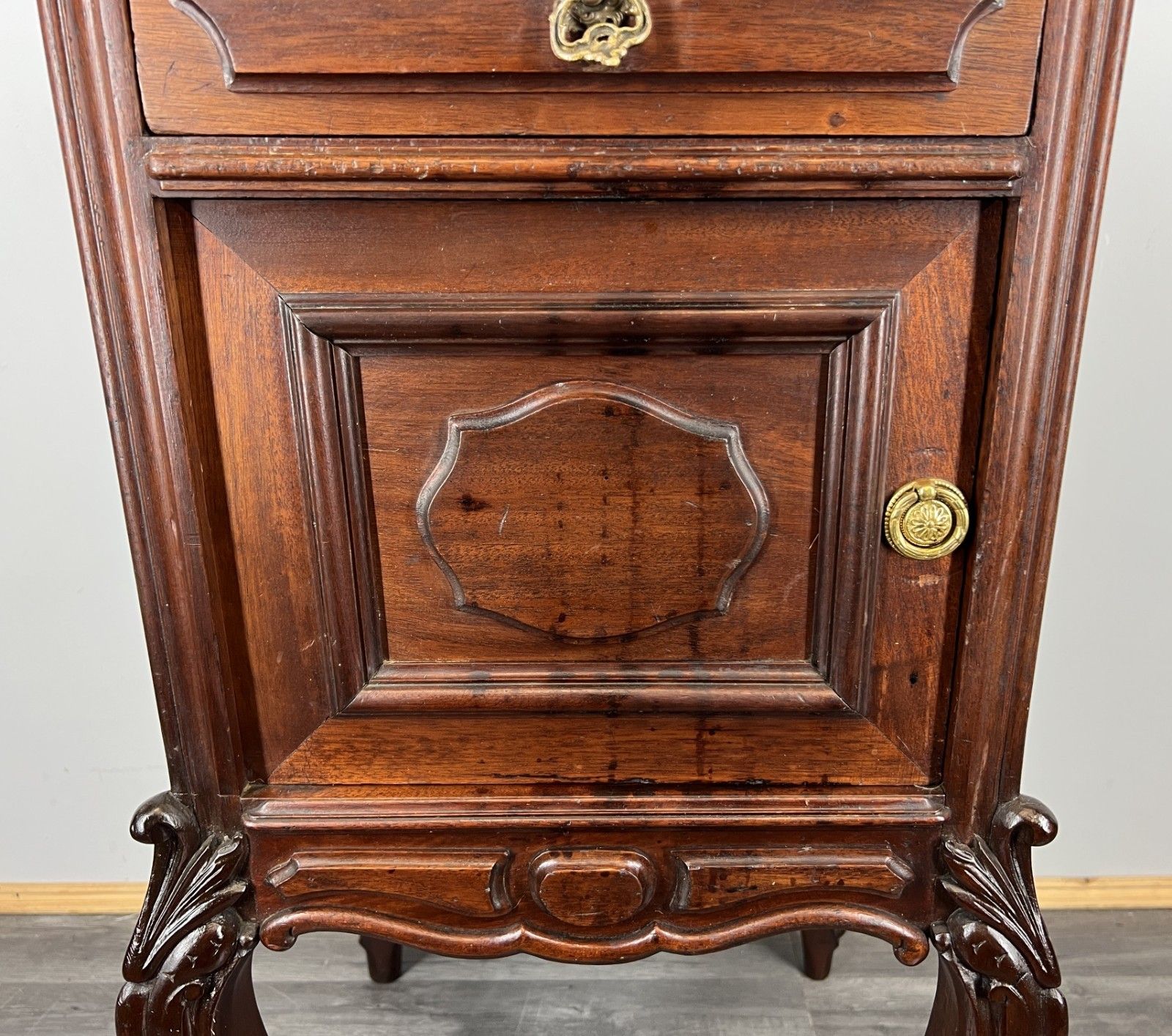 Bedside Table Antique French Marble Top Walnut Carved Cabinet Lot 4334 photo Furniture