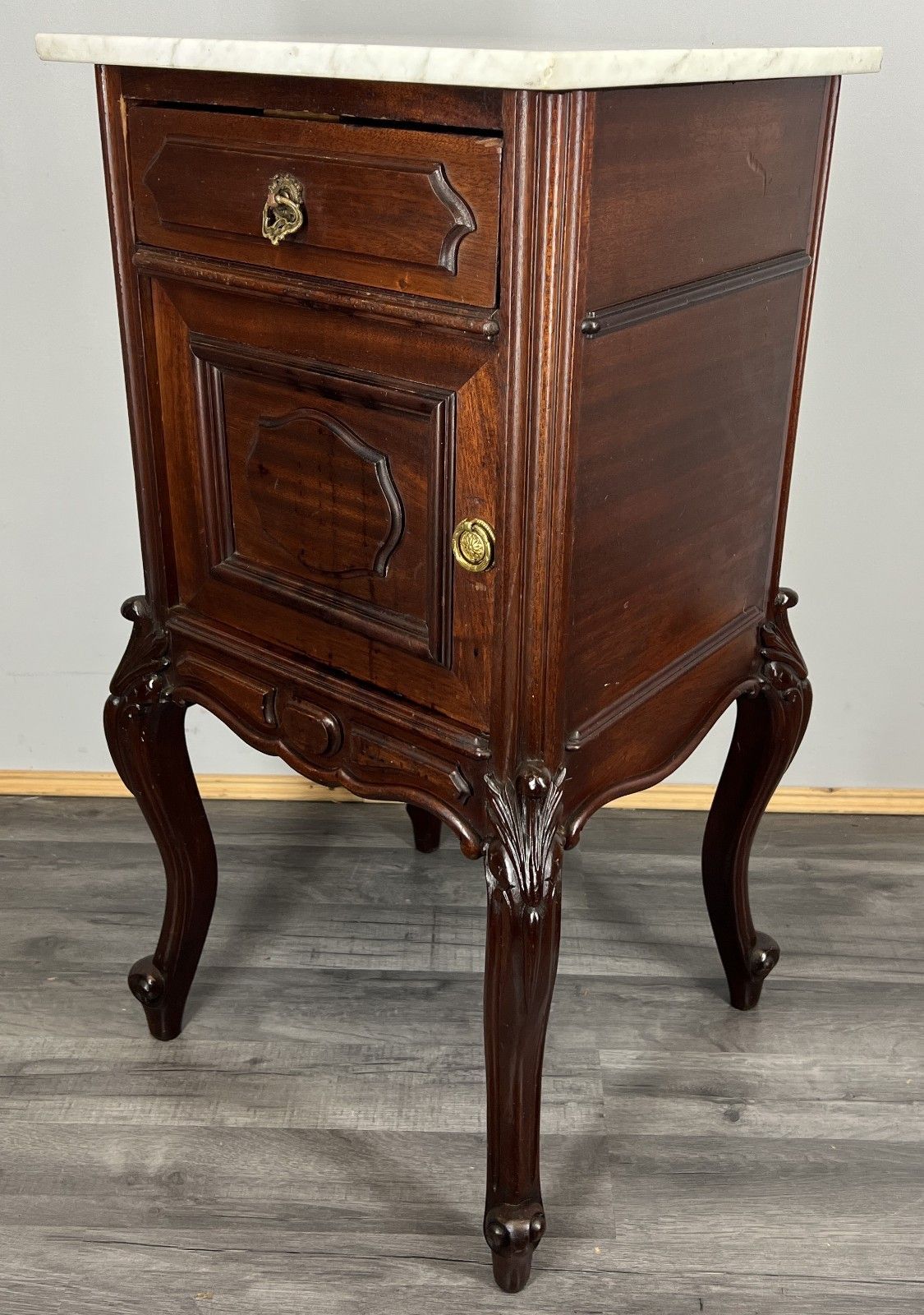 Bedside Table Antique French Marble Top Walnut Carved Cabinet Lot 4334 photo buy