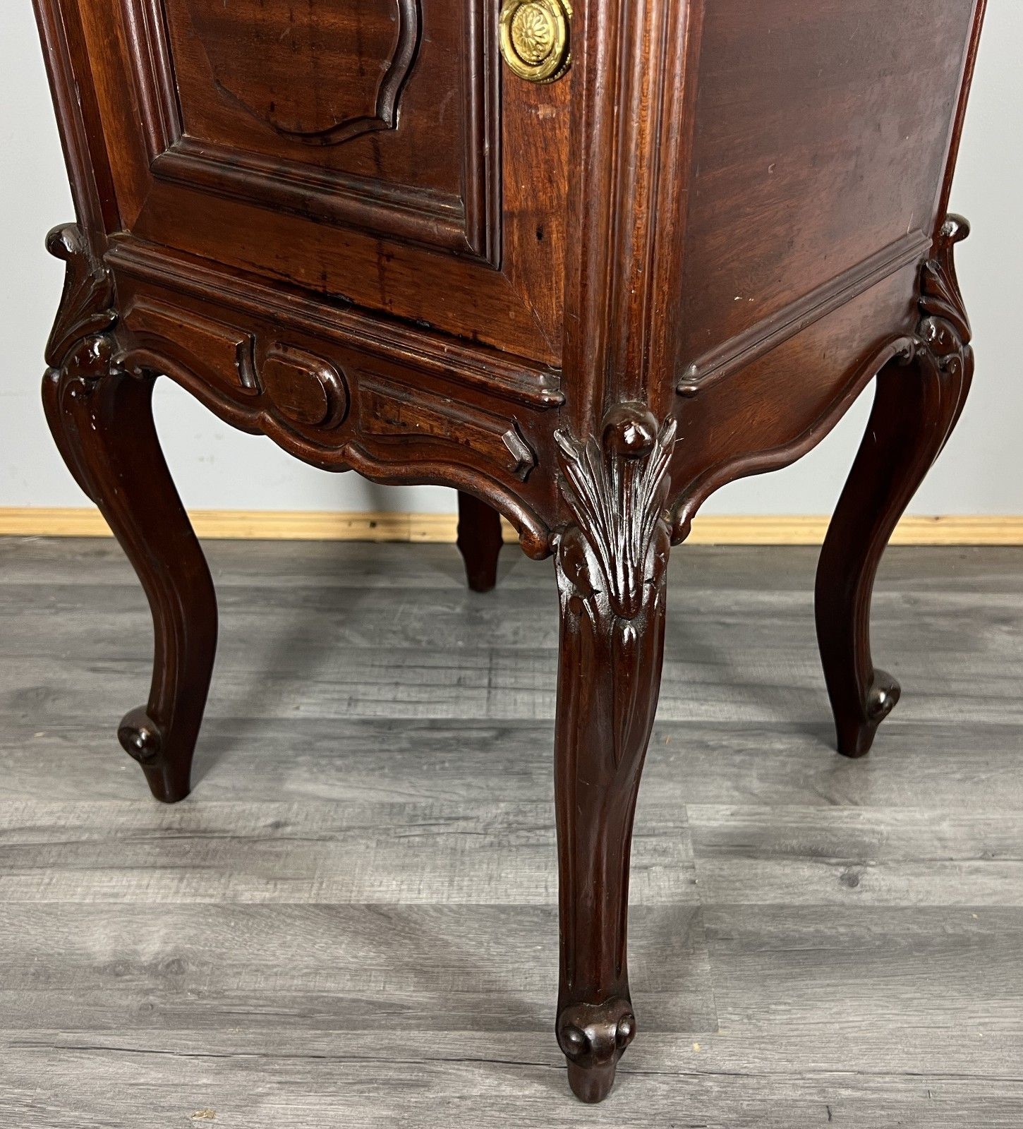 Bedside Table Antique French Marble Top Walnut Carved Cabinet Lot 4334 photo vintage