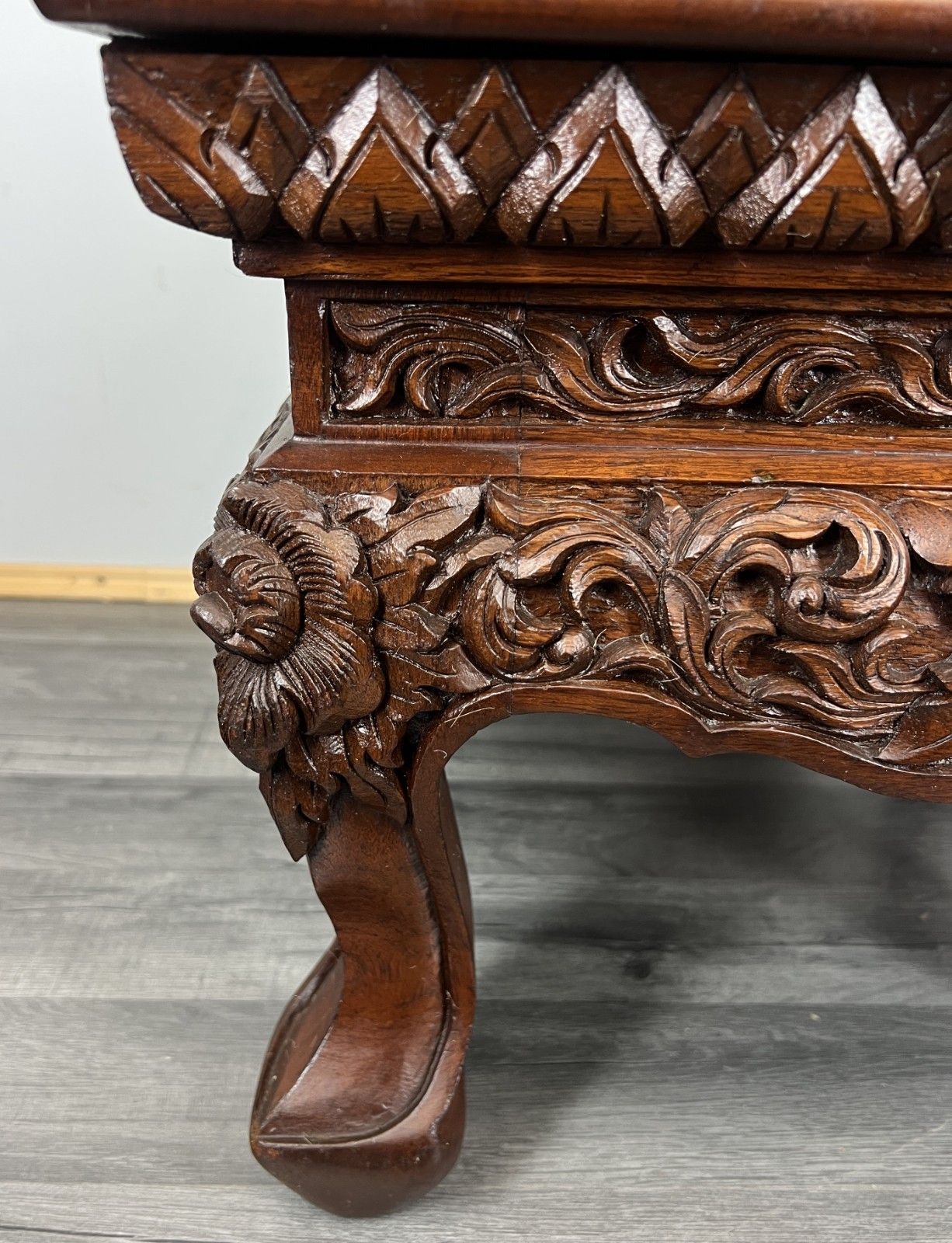 Plant Stand Coffee Table Chinese Mahogany Hand Carved Design Glass Top Lot 4327 photo vinterior