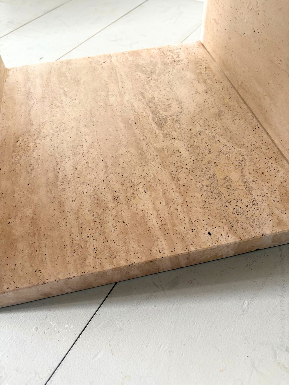 970.0 Travertine Marble Cube Tables Vintage 20th Century Italian Side Table Stools, Set Of Two photo