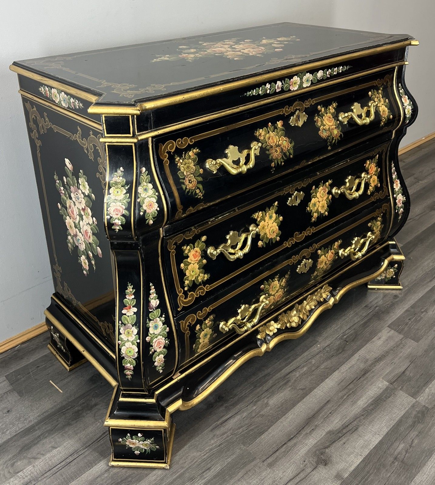 Cabinet Vintage French Style Painted Floral 3 Drawer Chest Sideboard Lot 4397 photo for sale