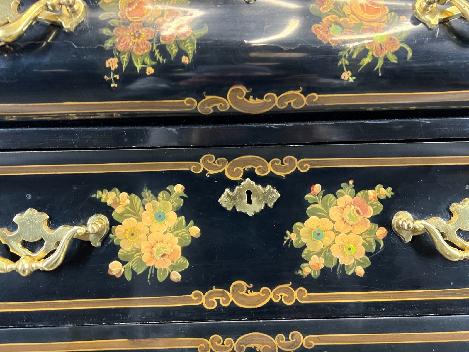 Cabinet Vintage French Style Painted Floral 3 Drawer Chest Sideboard Lot 4397 photo buy