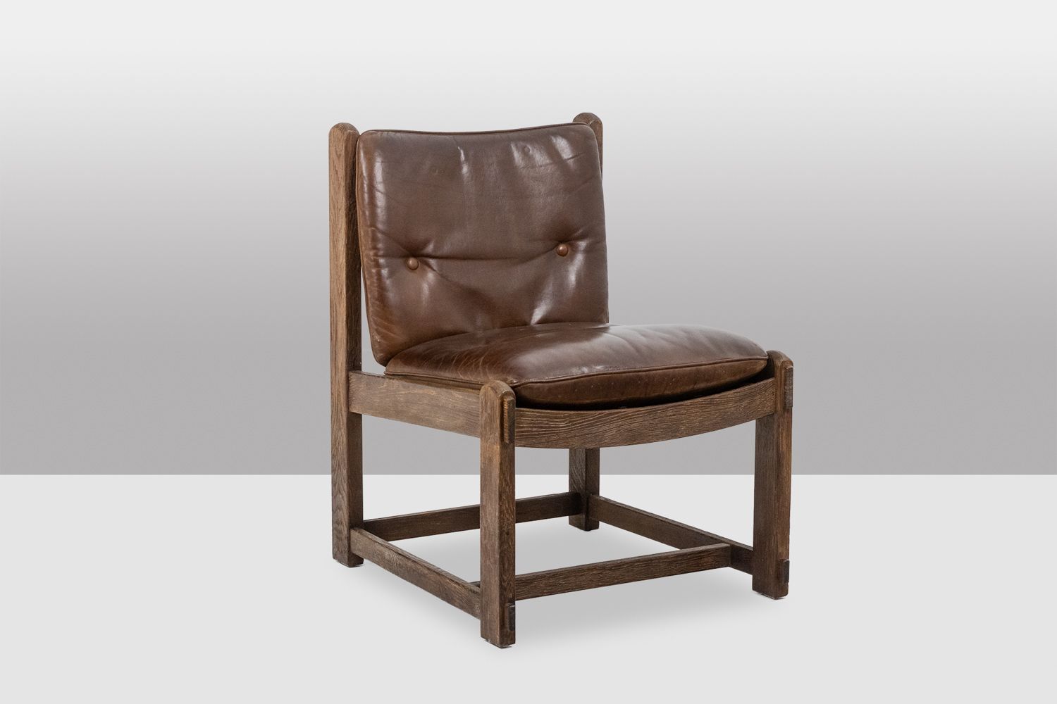 Pair Of Oak Fireside Chairs, Upholstered In Leather, 1960s photo for sale