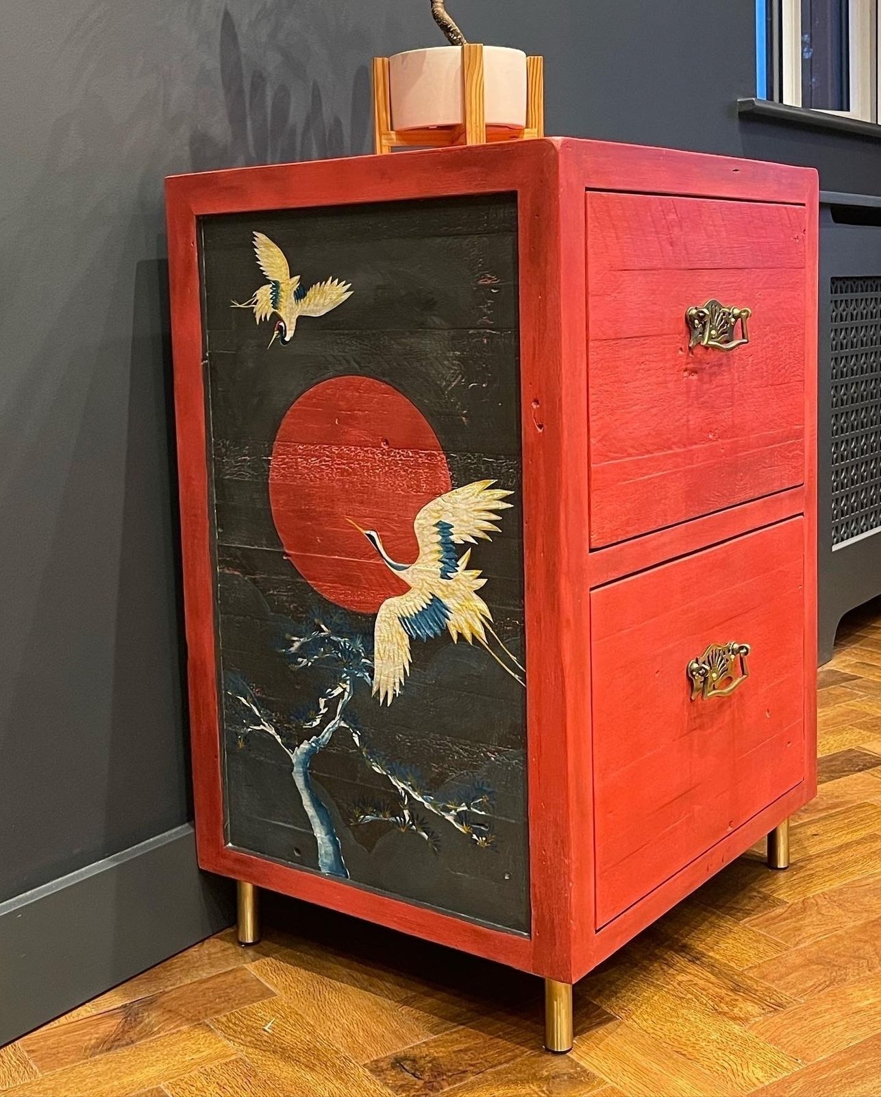 Hand Painted Recycled Wooden 2 Drawer Filing Cabinet photo vintage