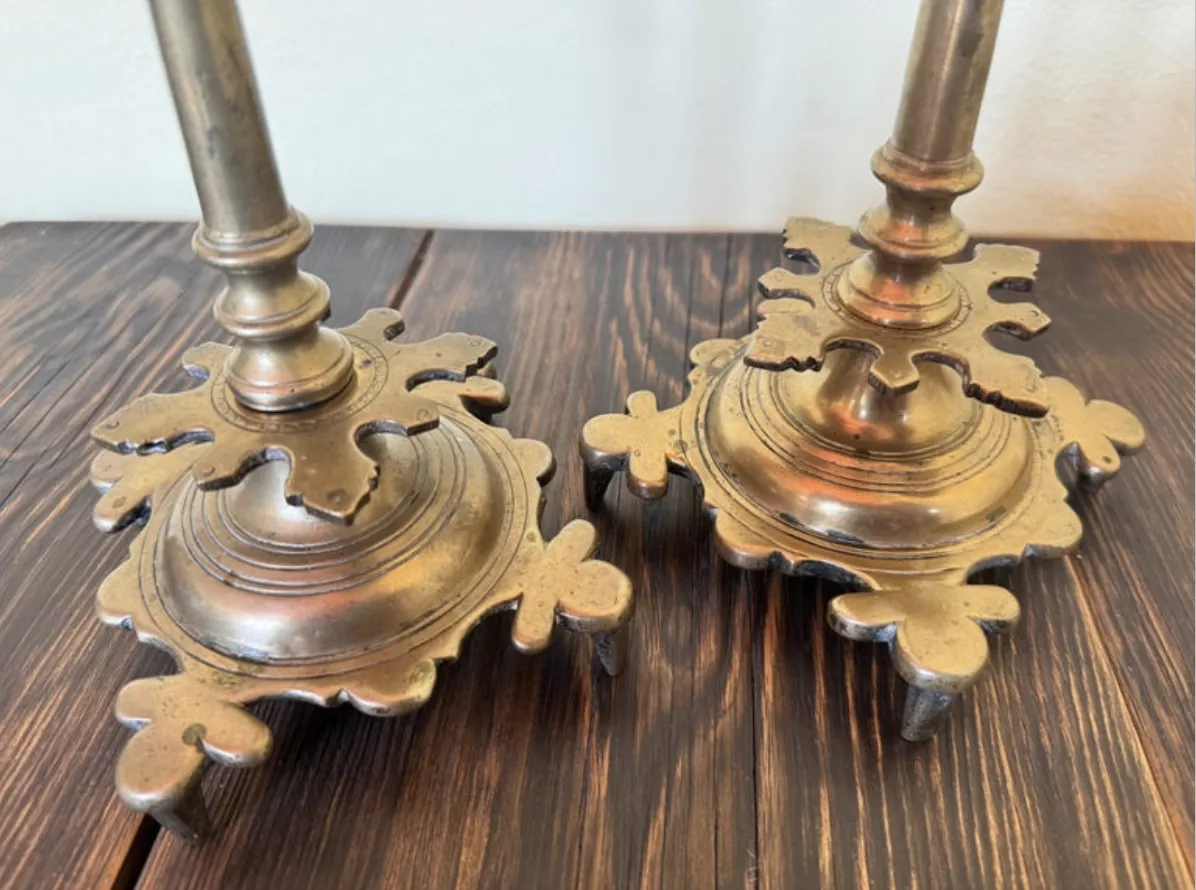 Rare Pair Of 16th Century Renaissancebronze Candlesticks From Bohemia photo Home Decor