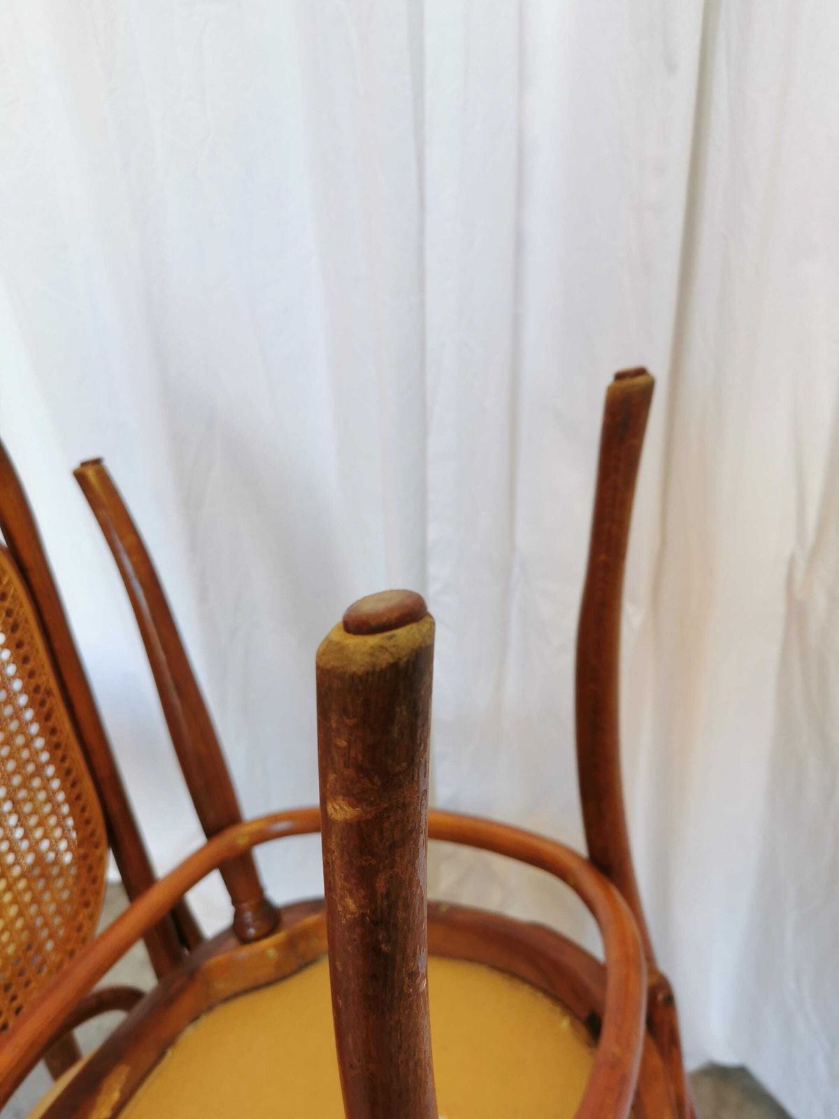 photo furniture Set Of 4 Vintage Bentwood Dining Chairs: Cane Back, Leather Seat, Thonet Style