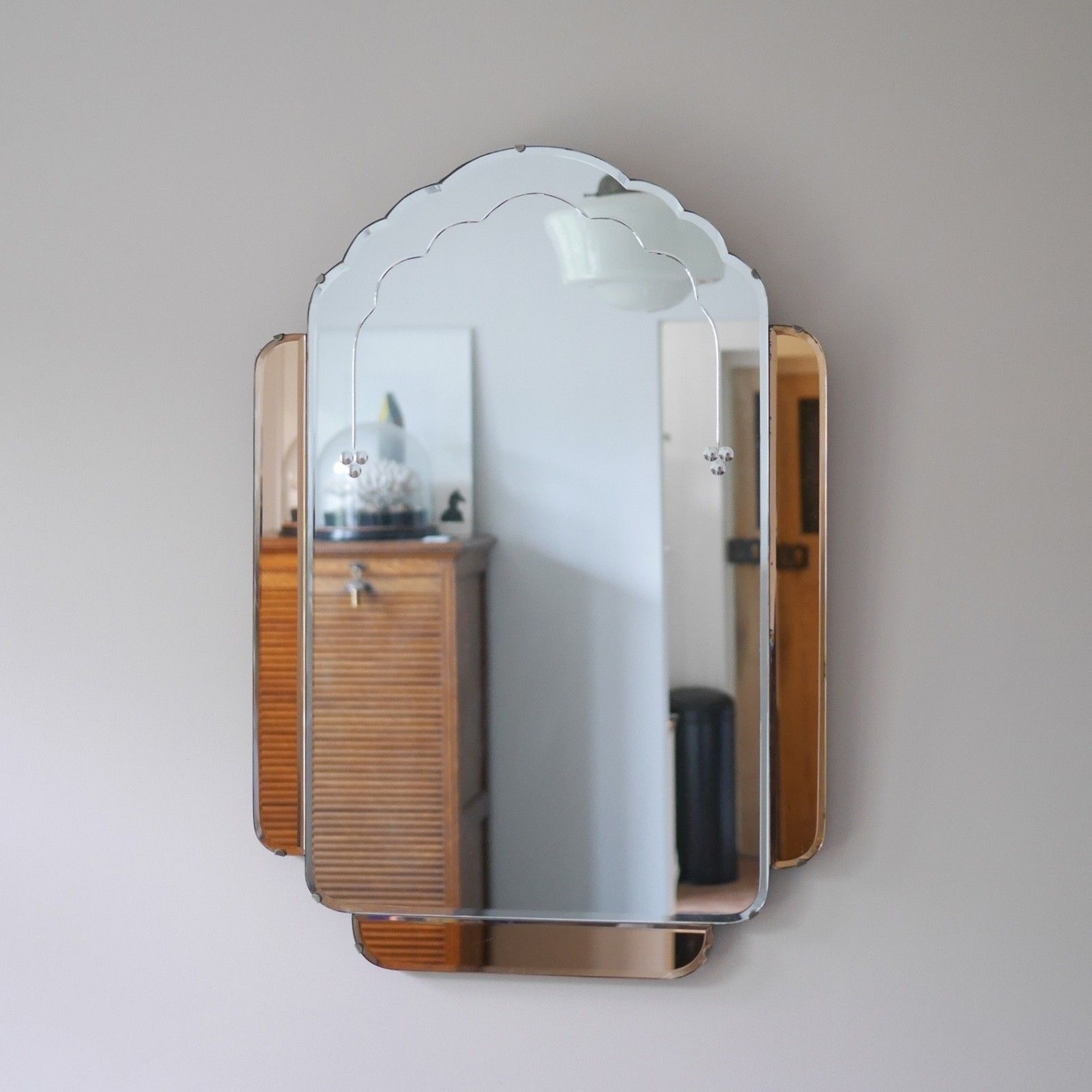 Large Art Deco Vintage Peach Skyscraper Mirror Original 1930s #102999 photo furniture