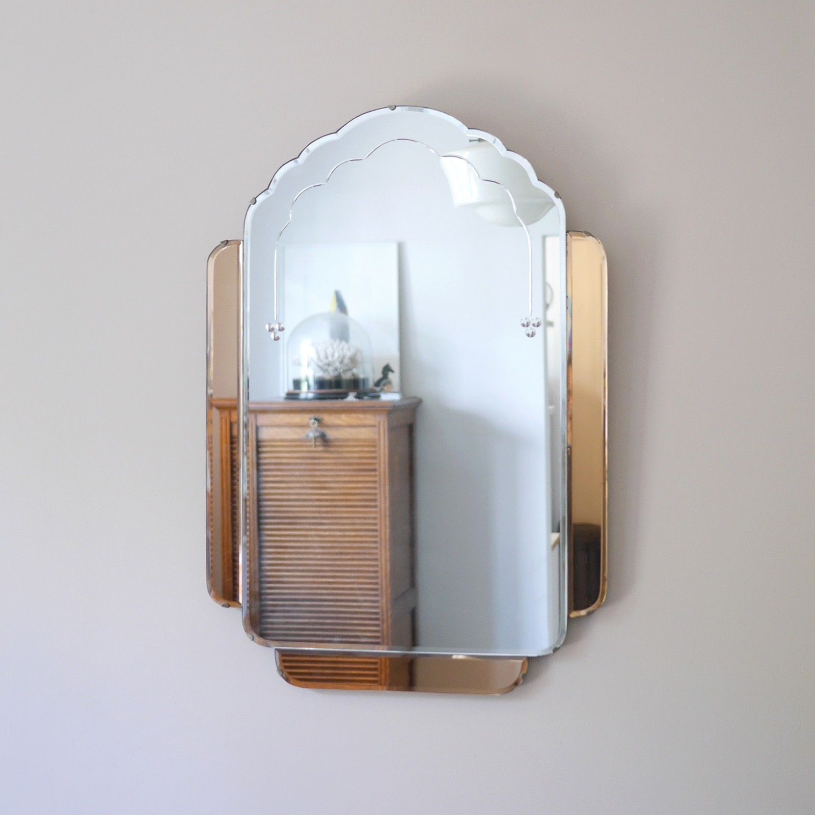 Large Art Deco Vintage Peach Skyscraper Mirror Original 1930s #102999 photo vinterior