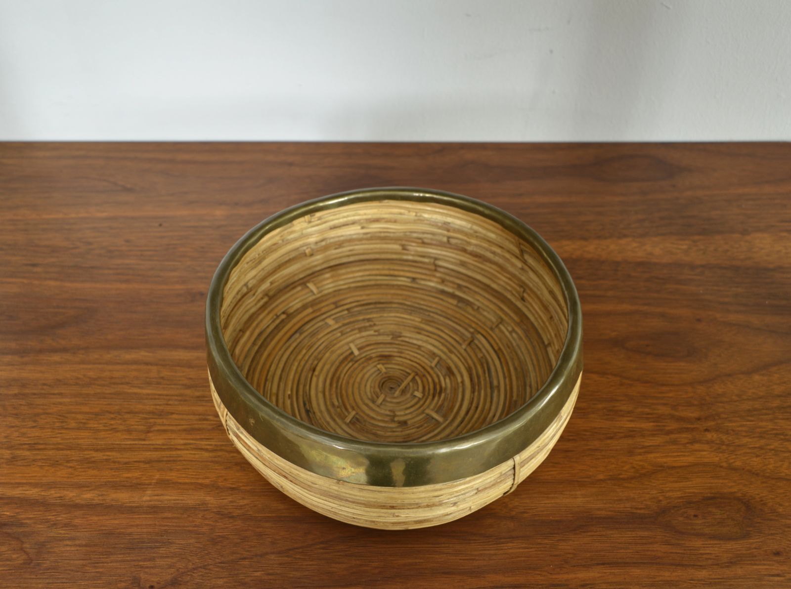 Rattan Cane Brass Bowl Centrepiece By Vivai Del Sud Gabriella Crespi Style Italy 1970s photo Home Decor
