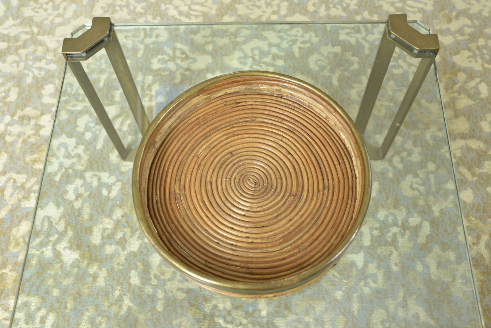 Rattan Cane Brass Basket Centrepiece By Vivai Del Sud Gabriella Crespi Style Italy 1970s photo furniture