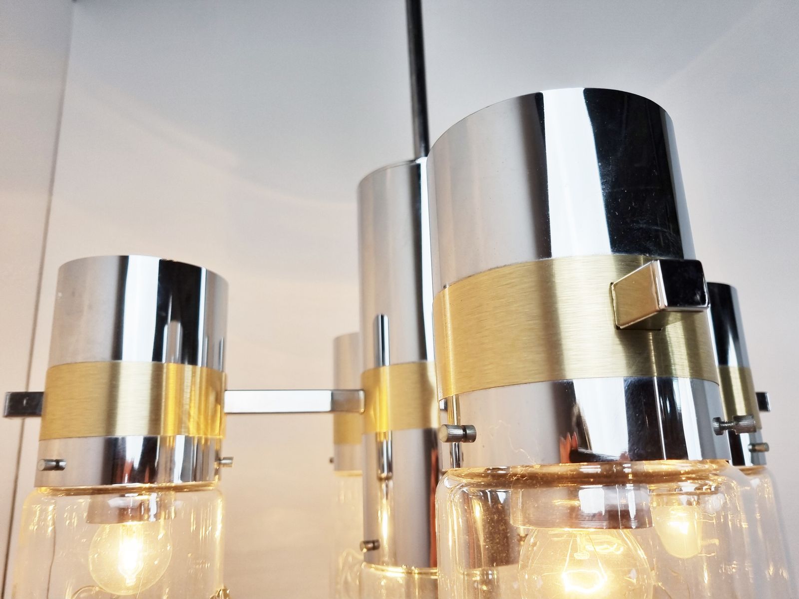Vintage Italian Glass And Chrome Chandelier, 1970s photo for sale