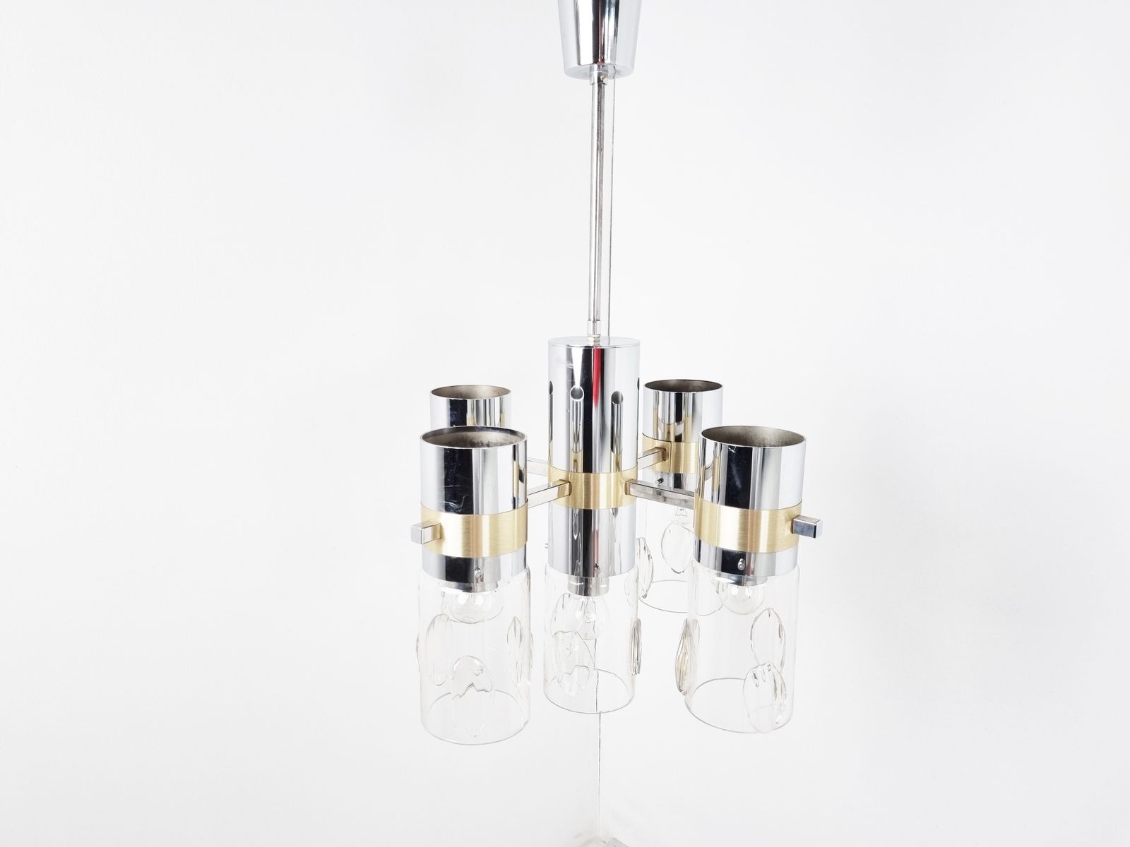 Vintage Italian Glass And Chrome Chandelier, 1970s photo Lighting