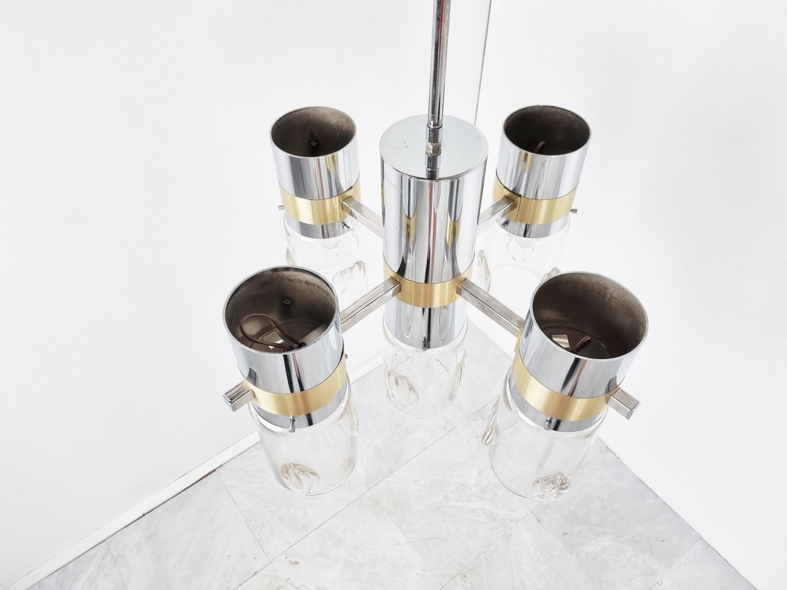 Vintage Italian Glass And Chrome Chandelier, 1970s photo 695.0