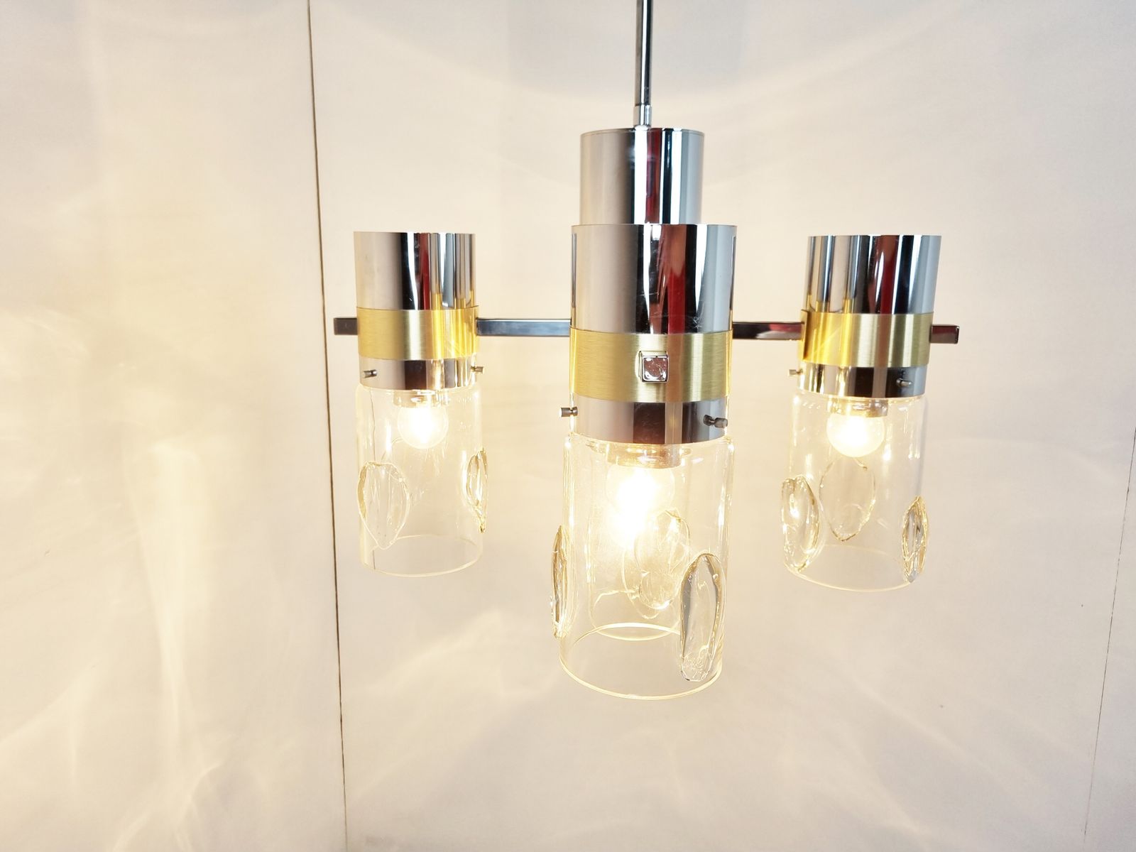 695.0 Vintage Italian Glass And Chrome Chandelier, 1970s photo