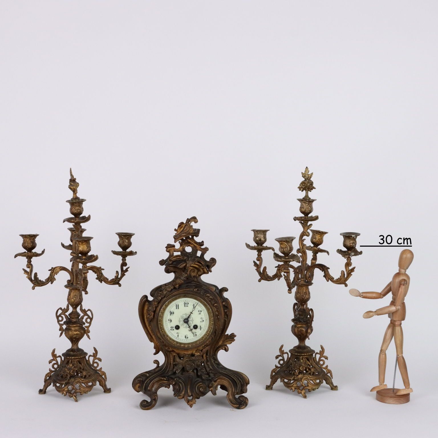 Antique Triptych Clock Gilded Bronze France Late XIX Century photo furniture