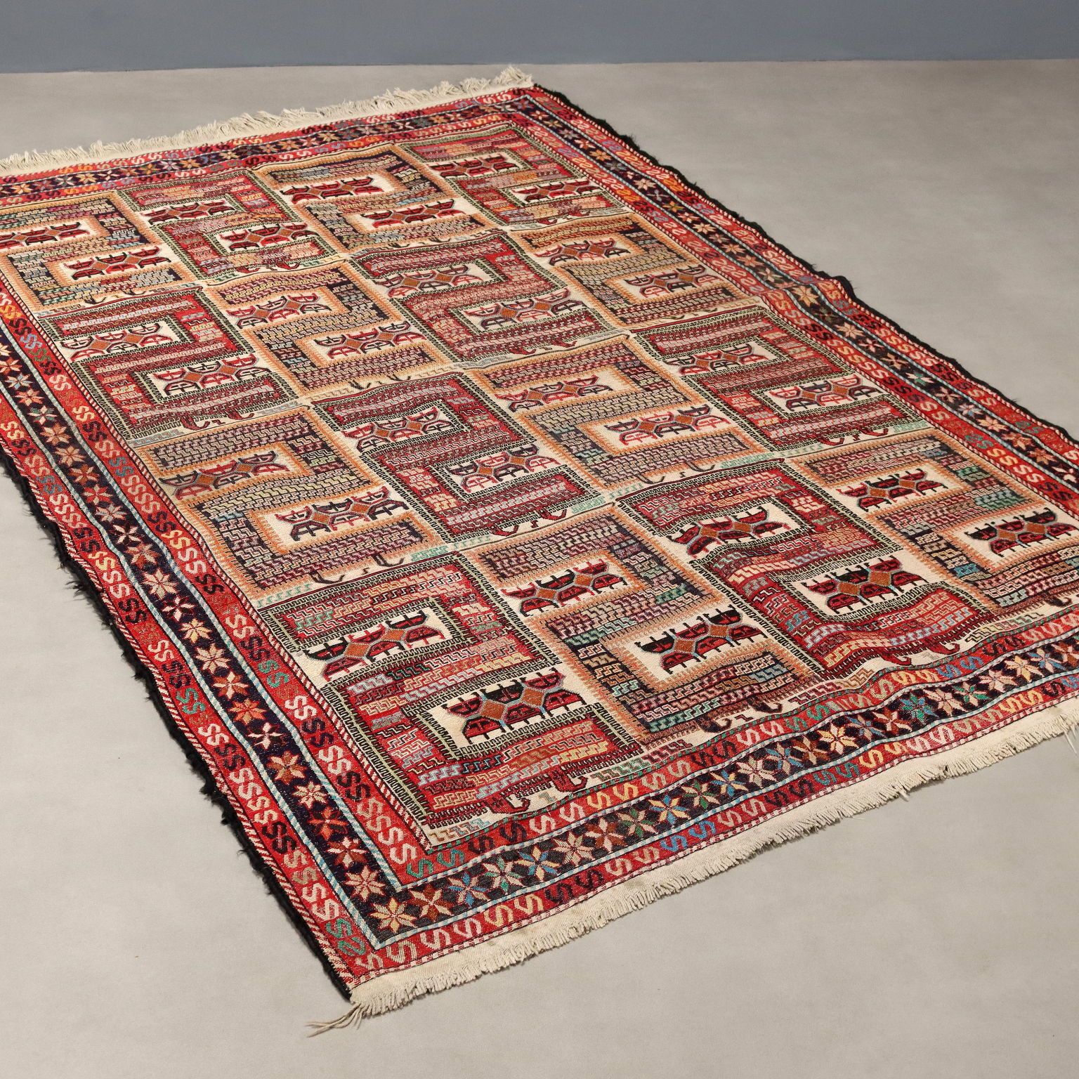Antique Asian Carpet Cotton Extra Thin Knot Handmade 75 X 51 In