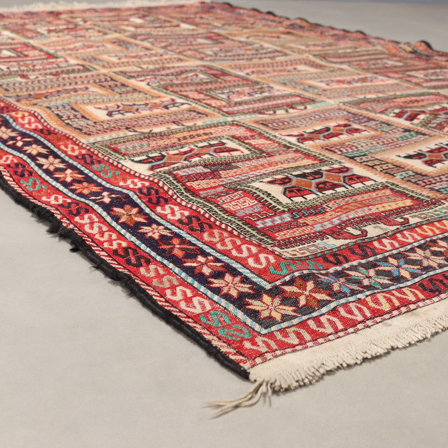 Antique Asian Carpet Cotton Extra Thin Knot Handmade 75 X 51 In photo 610.0