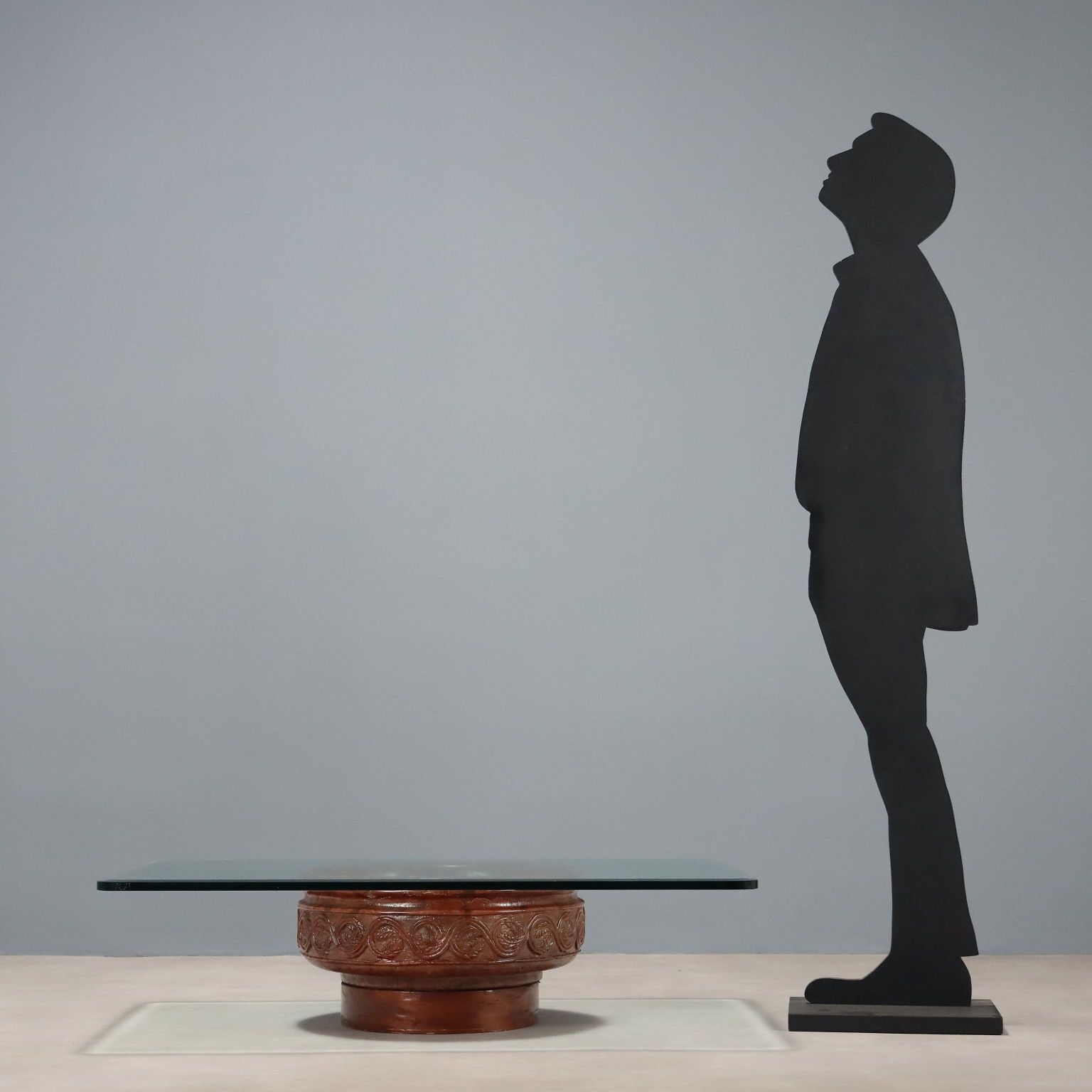 Vintage Coffee Table Glass Top Terracotta Basement XX Century photo for sale