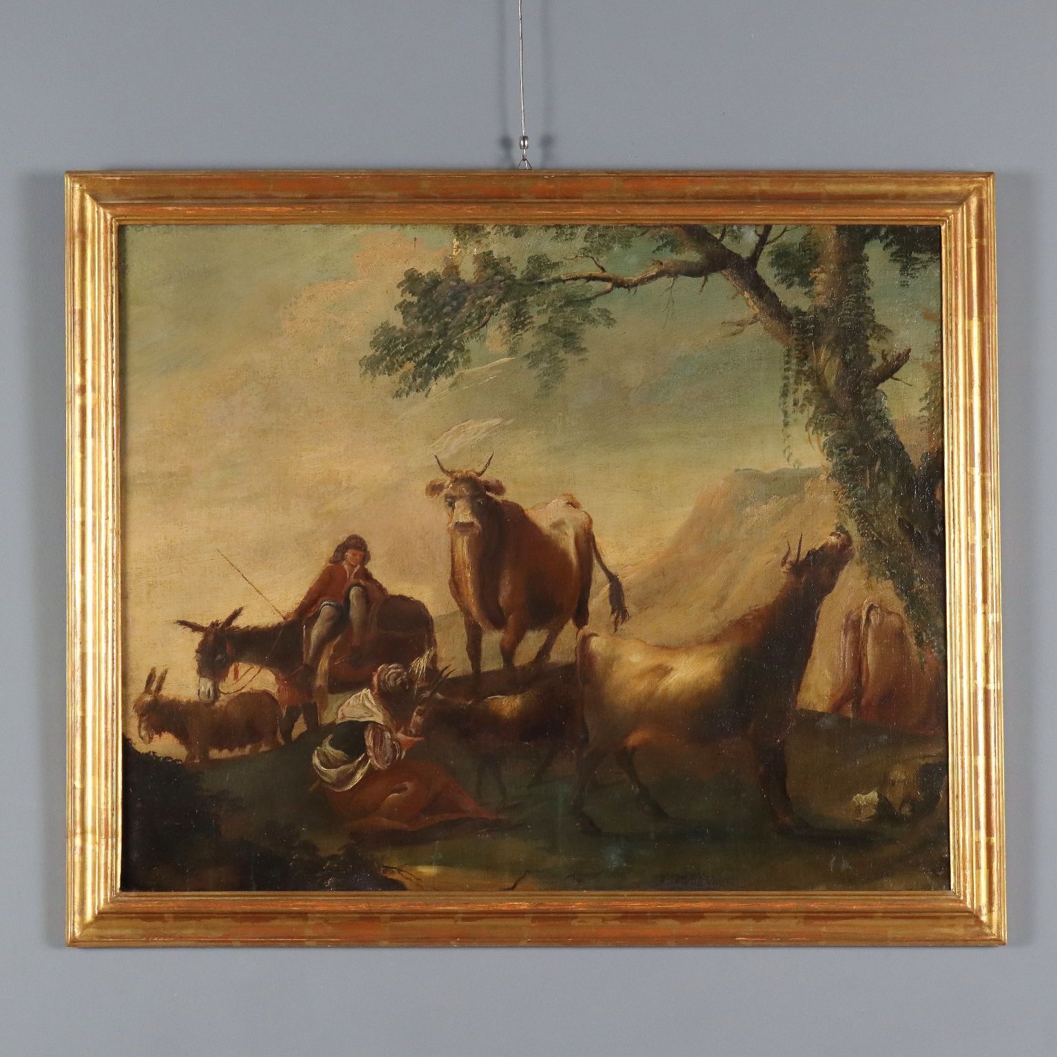 Antique Painting Landscape With Shepherds XVIII Century
