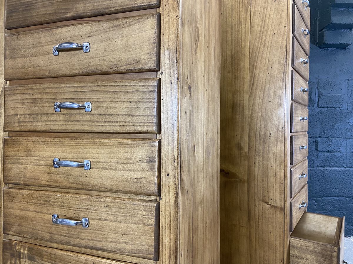 Furniture Pair Of French Industrial Tall Bank Of Drawers, Mid Century. photo