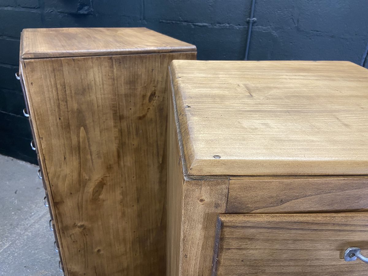 photo buy Pair Of French Industrial Tall Bank Of Drawers, Mid Century.