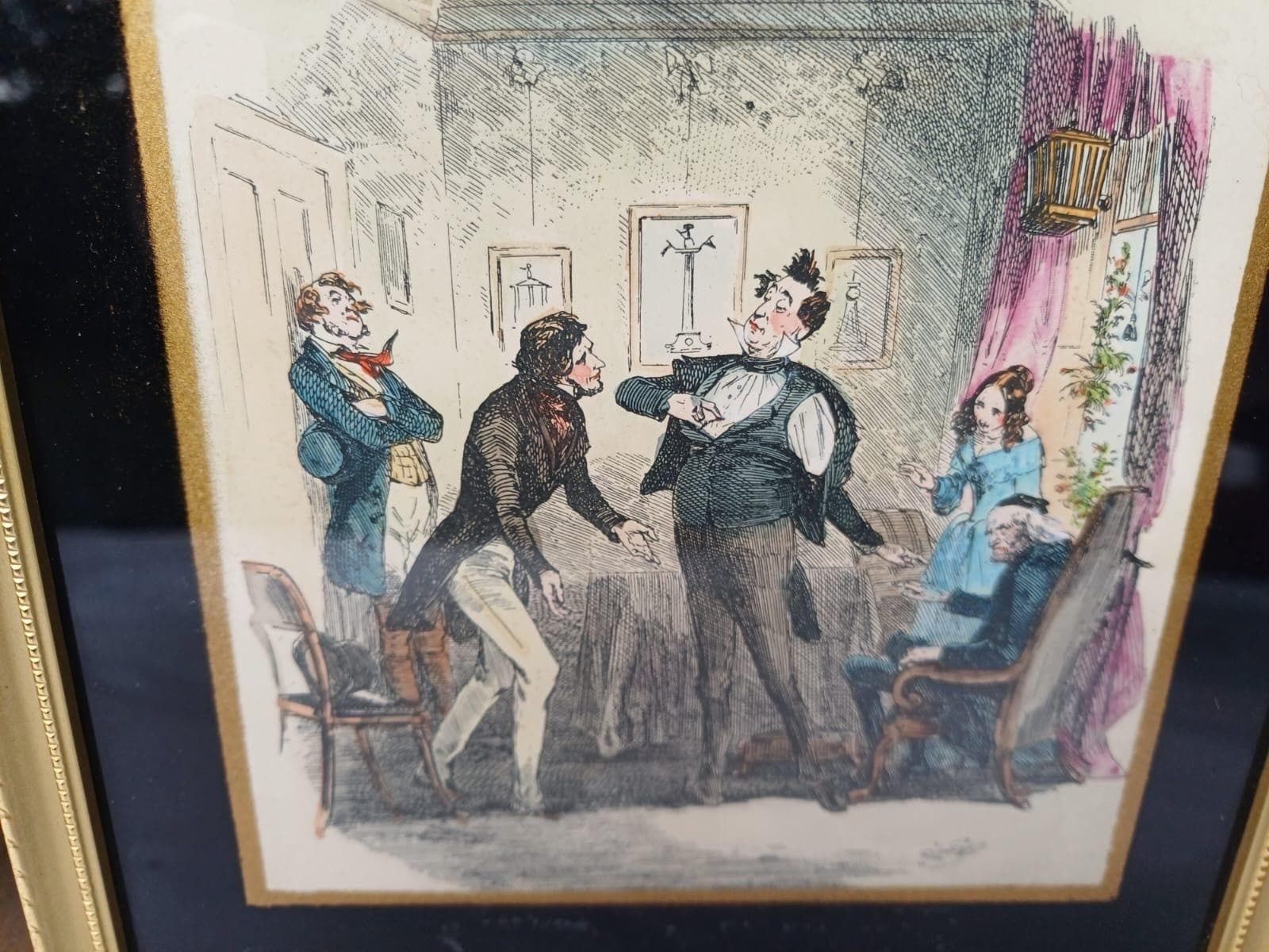 Mid Century Set Of 3 Vintage Humorous Prints – Quirky Hand Coloured Pictures In Gilt Frames, Victorian Style Wall Art photo furniture