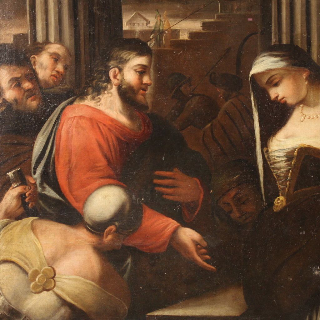 Antique Italian Painting Christ And The Adulteress From The 18th Century photo 3100.0
