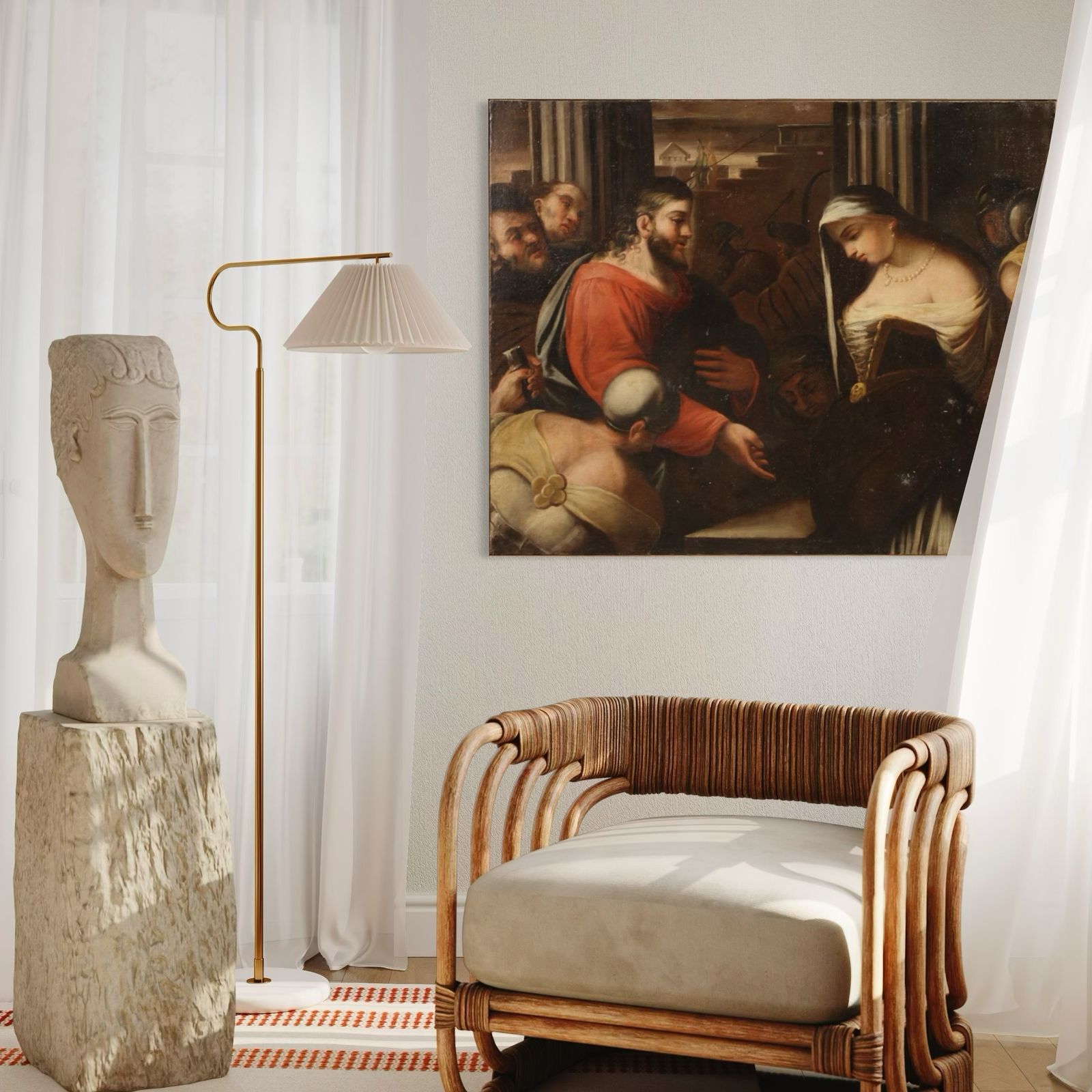 photo furniture Antique Italian Painting Christ And The Adulteress From The 18th Century
