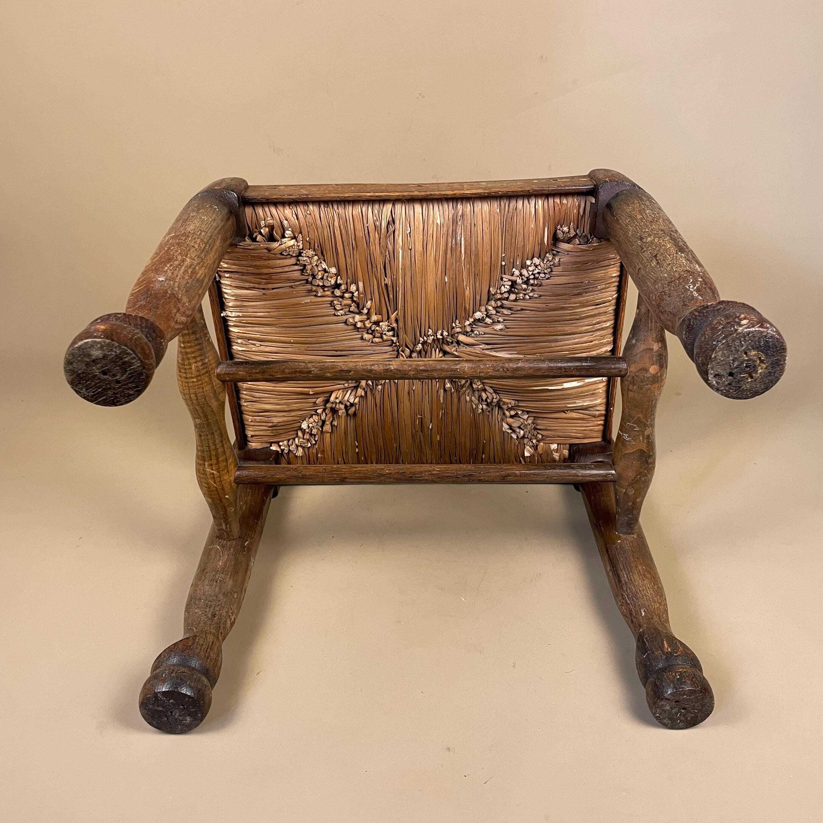 photo buy Wooden Foot Stool Woven Straw Wood Cottage Furniture Rectangle Brown Hallway Seat 31.8x36.5x29.5cm Footstool Bench Antique Seat Solid
