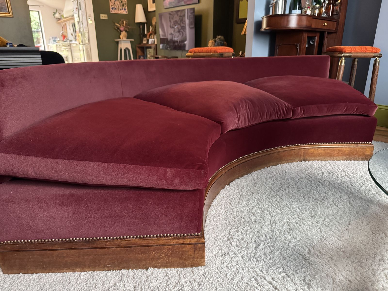 Red Velvet French/Hollywood Regency Canapé, Circa 1940s photo furniture