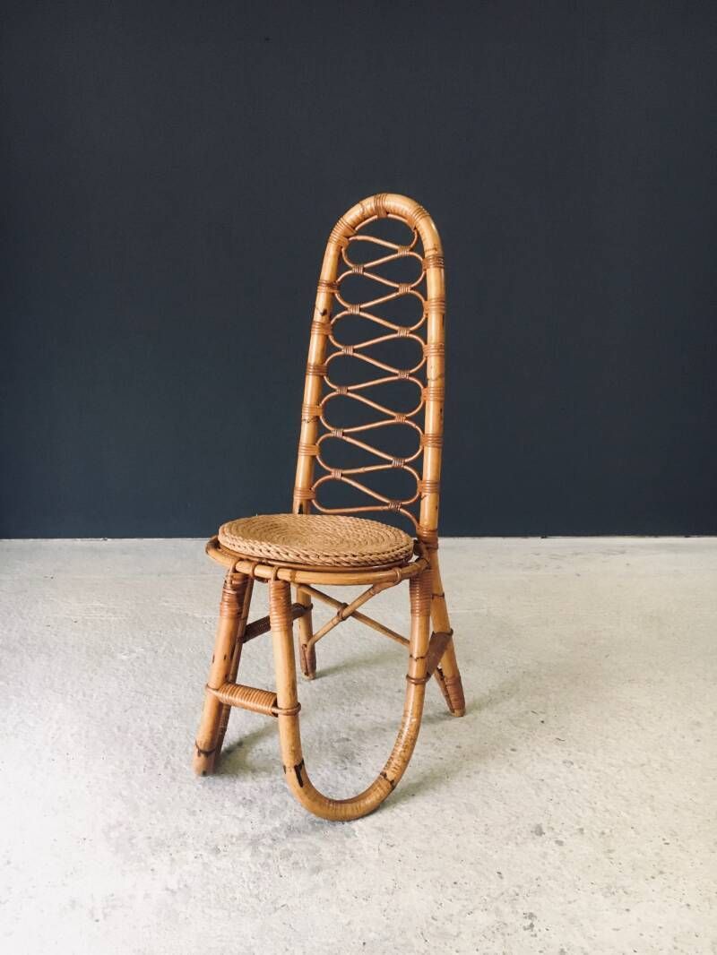 Mid Century Design Hoge Rug Bamboe Stoel Van Rohé Noordwolde, Jaren 1960, Nederland photo furniture