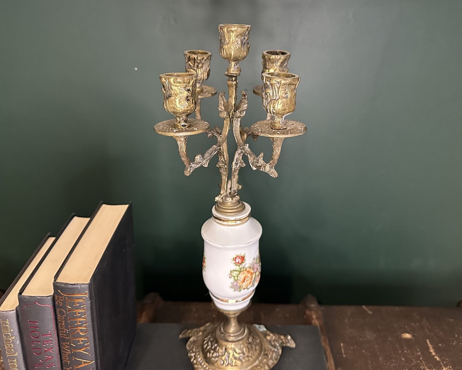 Victorian Revival Articulated Brass Candelabra Porcelain photo Lighting