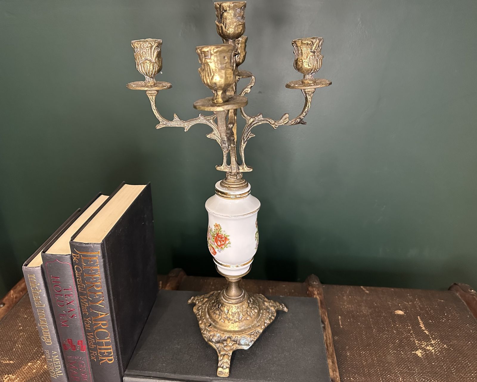 Victorian Revival Articulated Brass Candelabra Porcelain photo vinterior