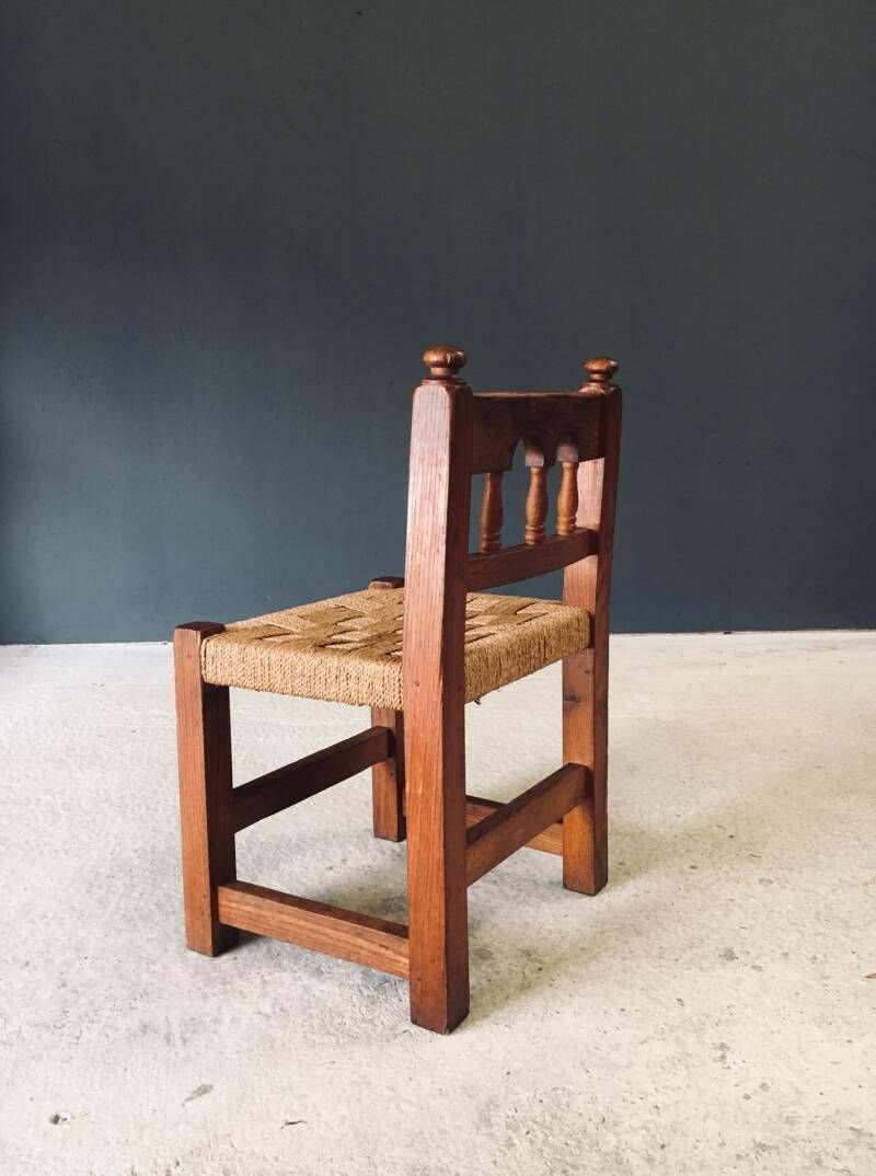 Travail Populaire Oak & Rope Side Chair, Belgium 1950's photo 750.0