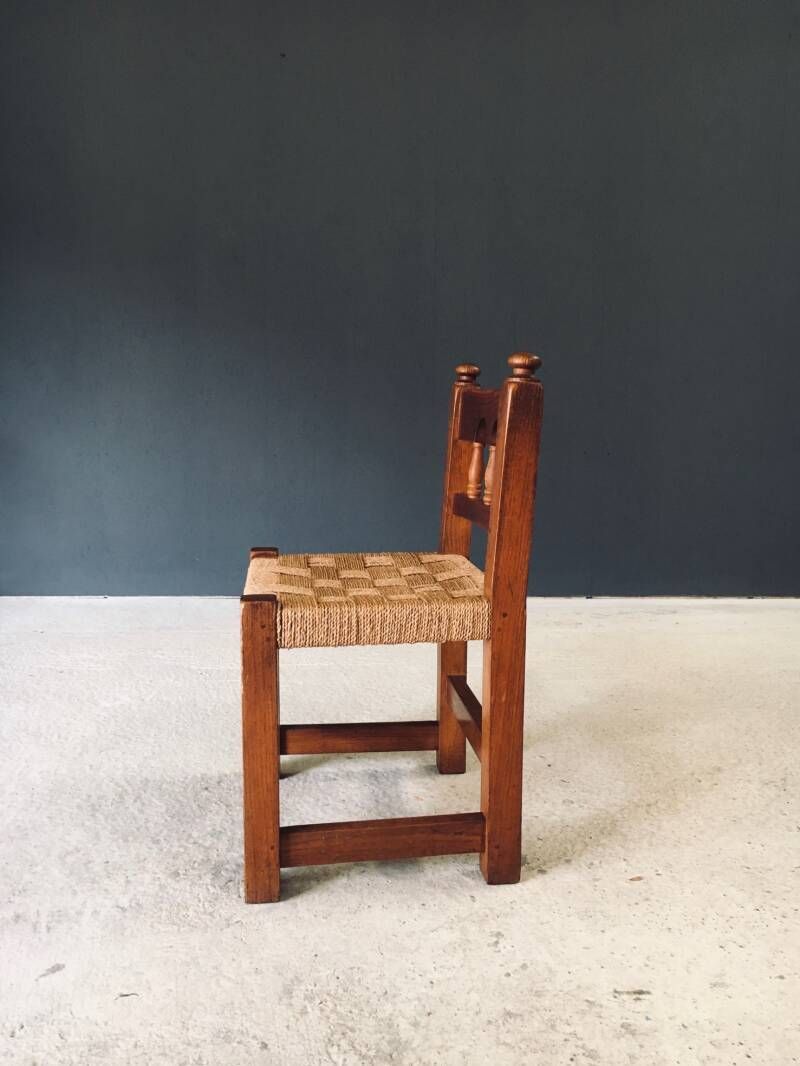 Travail Populaire Oak & Rope Side Chair, Belgium 1950's photo vinterior