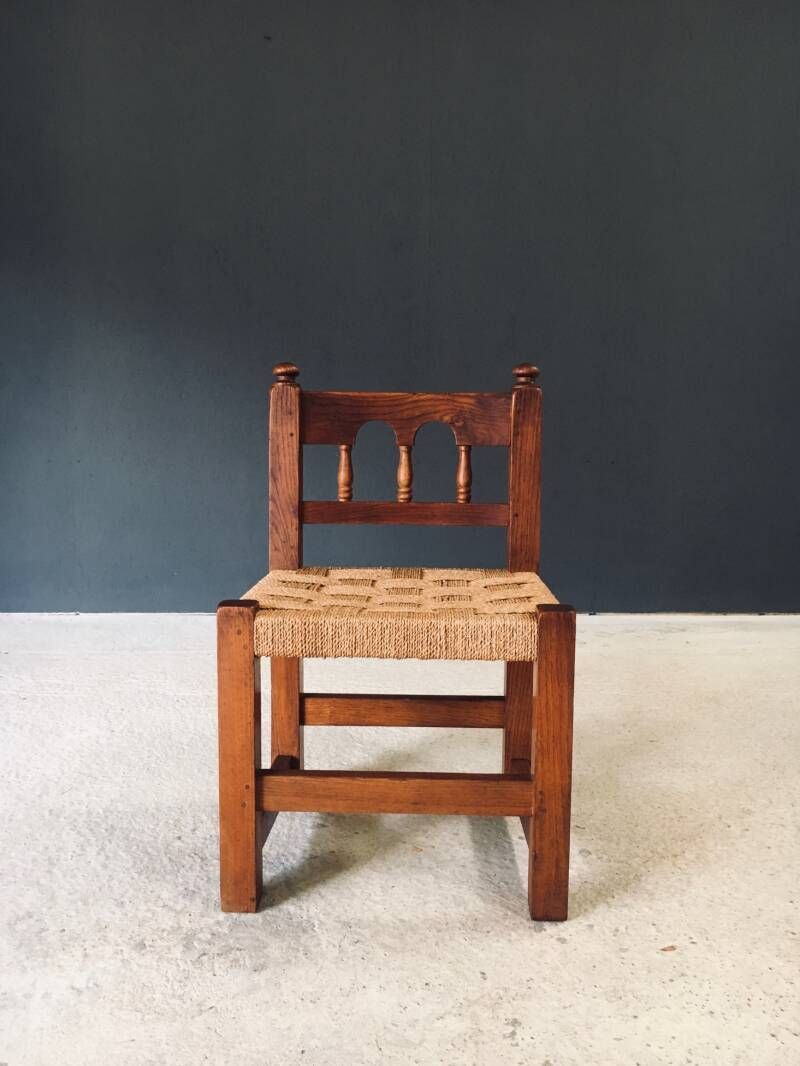 Travail Populaire Oak & Rope Side Chair, Belgium 1950's photo buy