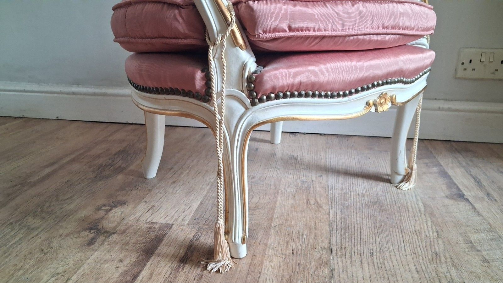 photo buy Beautiful French Louis XV  Cream And Gilt Upholstered Armchair /Bedroom Chair
