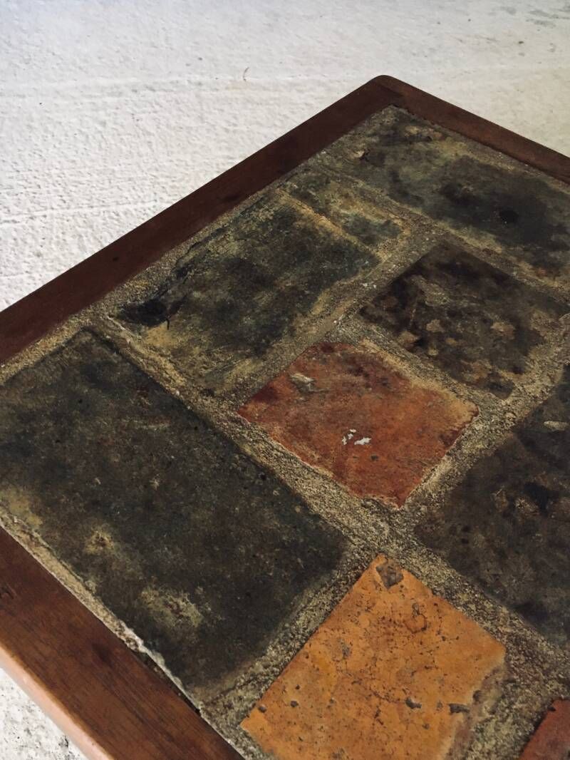 photo vinterior Brutalist Rustic Design Slate Tile & Oak Coffee Table, Belgium 1960's